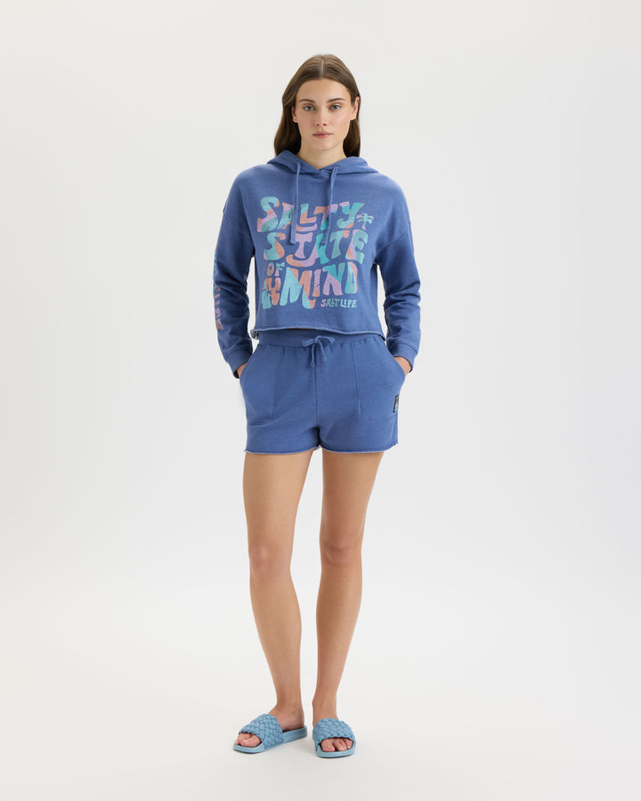 SALTY MIND OCEAN WASHED FLEECE SHORT-418 indigo