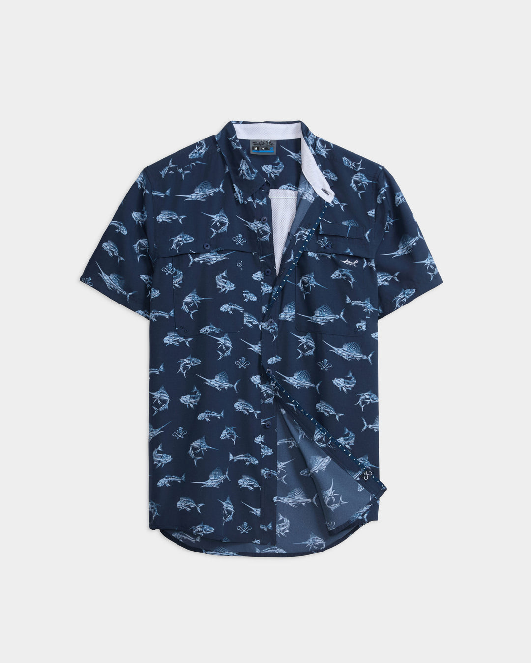 Short Sleeve Men's Fish Print Button Down Shirt 100% Silk