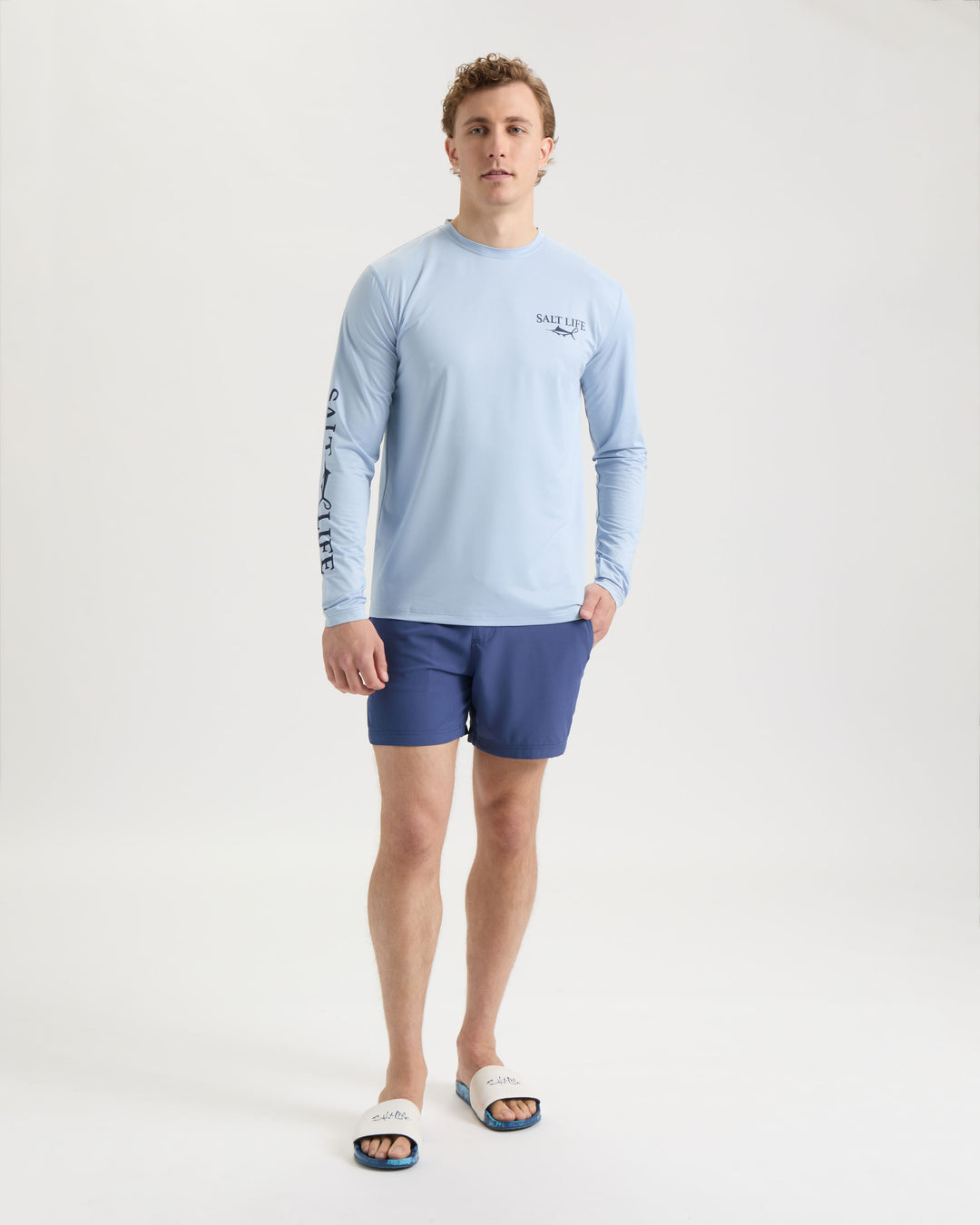 Salt Life Men's Stand Up Long Sleeve Performance Shirt - Nanotex Lightweight With UV 30 Sun Protection