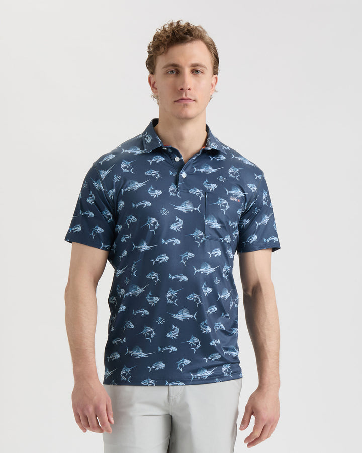 atlantic fish name polo polo Butterfish Fishing Shirt Inshore Performance Polo Navy White