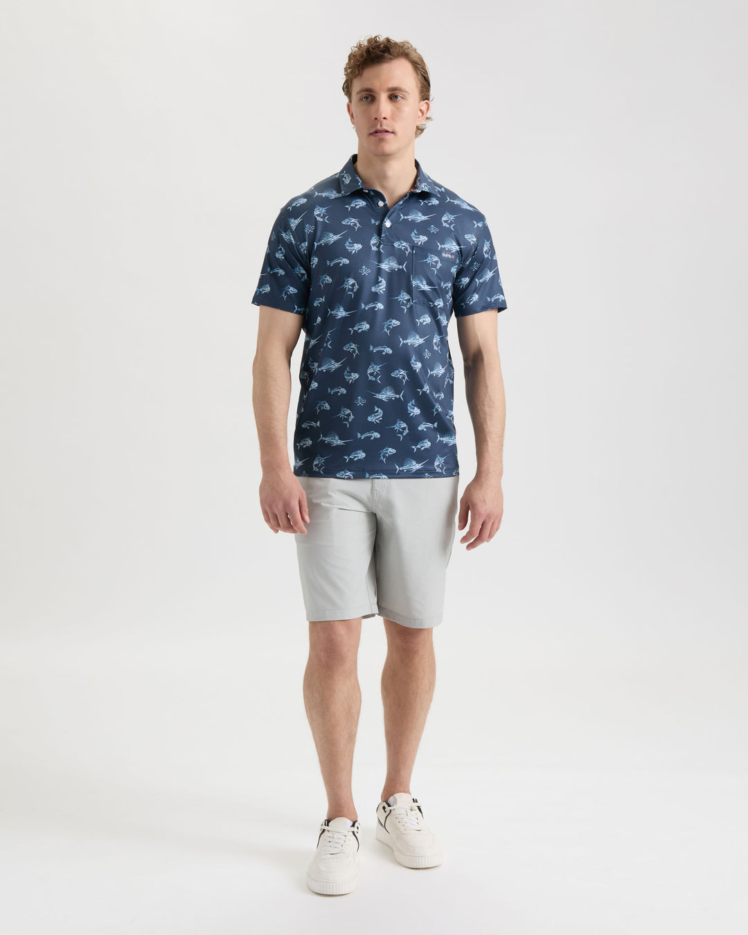 color fish polo Salt Life - Men's Fish N' Bones Americana SLX Performance Polo, Navy