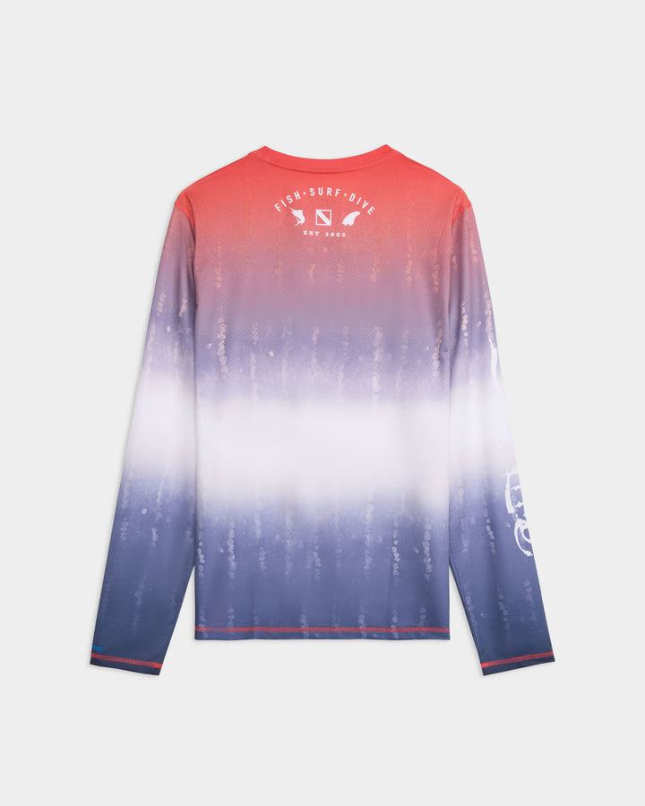 Men’s Red White and Waves Fade Perforated SLX Performance Tee